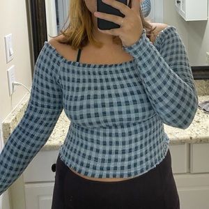 Wild fable plaid off shoulder crop top